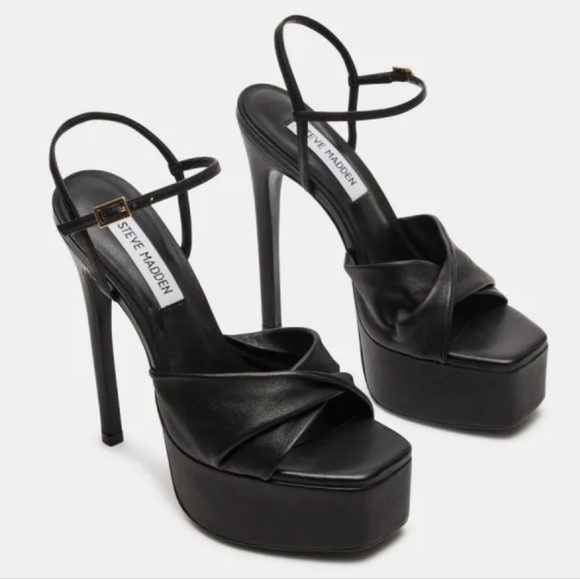 Steve Madden Shoes - Steve Madden Maricella black twisted strap vamp platform stilettos heels size 10